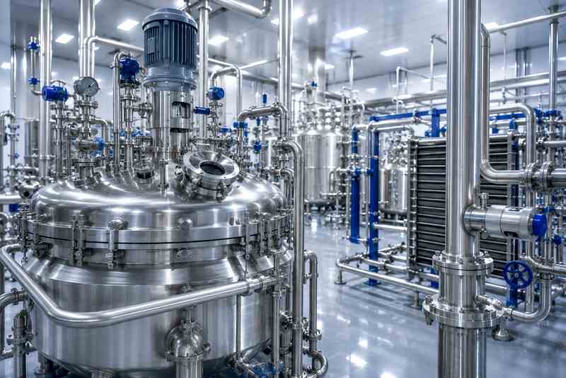 醫藥化工生產設備中的2205雙相不銹鋼應用場景，包含反應釜、工藝管道和閥門系統